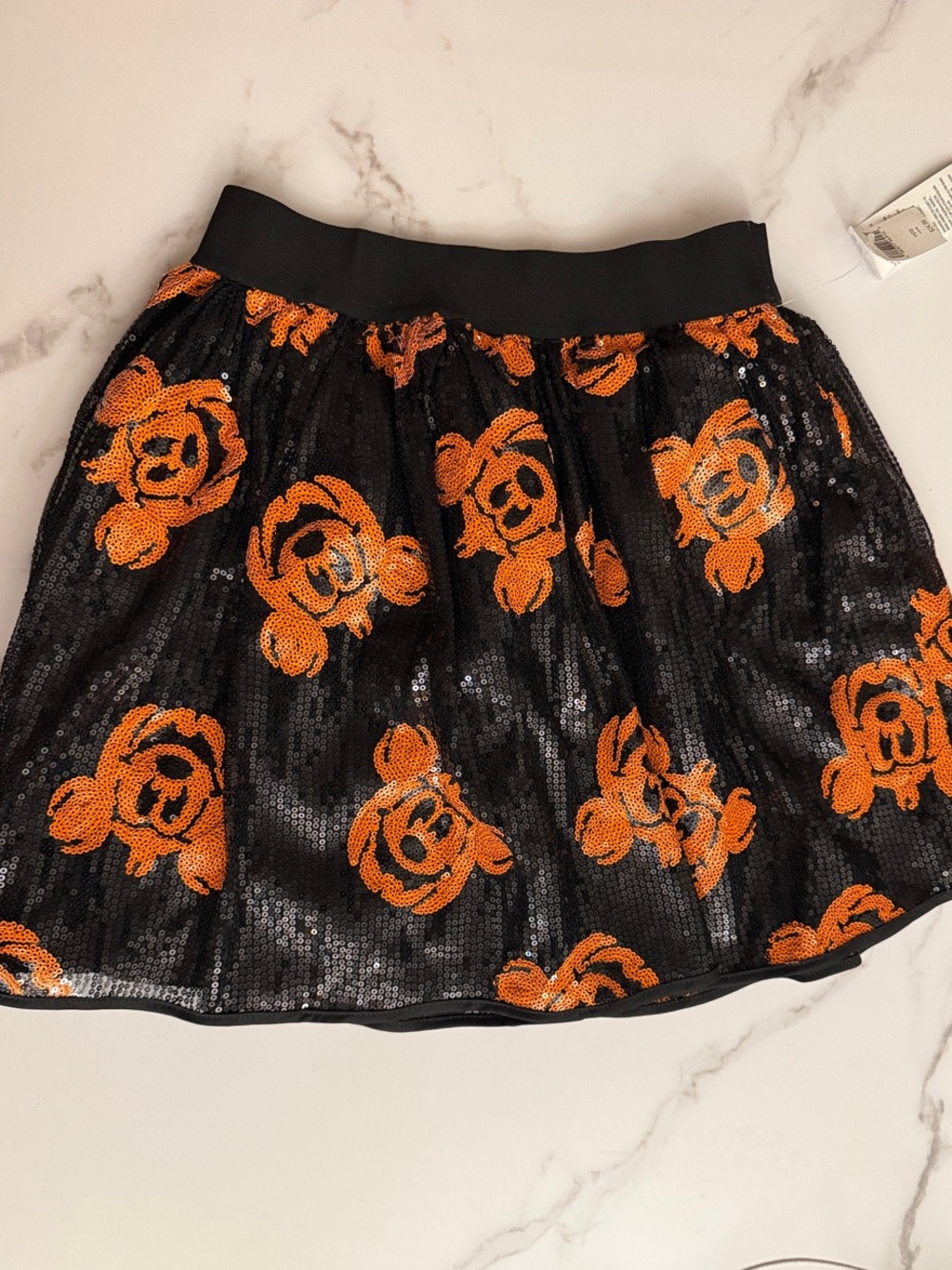 Disney Black Sequin Skirt with Orange Mickey Floral Motifs
